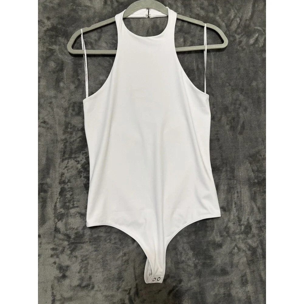 Express Body Contour Bodysuit White Sz M Halter Neck